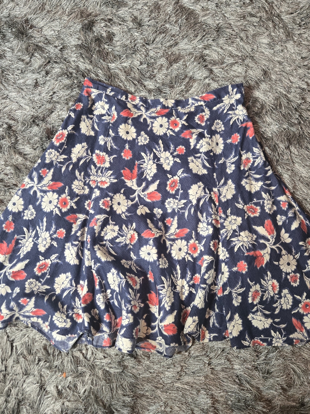 American Living Navy Circle Skirt with Red and Cream Floral Print